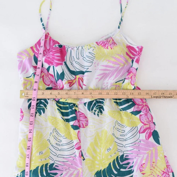 Nicole Miller White Pink Palm Leaf Print 55% Linen Wide Leg Romper M - Picture 5 of 11